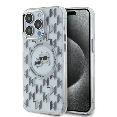 Husa Karl Lagerfeld IML Monogram Karl & Choupette Head Magsafe pentru iPhone 15 Pro Max - Transparent