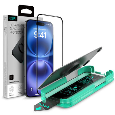 Folie ESR Armorite sticla pentru iPhone 16 cu Applicator - cu Negru Frame
