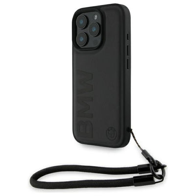 Husa BMW Signature Leather Wordmark Cord pentru iPhone 16 Pro - Negru
