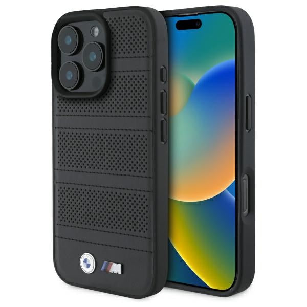 Husa BMW M Perforated And Stitched Line Magsafe pentru iPhone 16 Pro Max - Negru