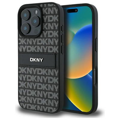 Husa Dkny Texture Pattern Tonal Stripe iPhone 16 Pro - Negru