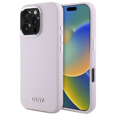 Husa Dkny Liquid Silicone Small Metal Logo Magsafe iPhone 16 Pro - Roz