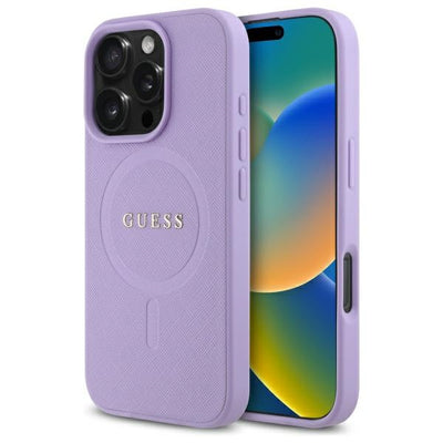 Husa Guess Saffiano Magsafe pentru iPhone 16 Pro - Mov