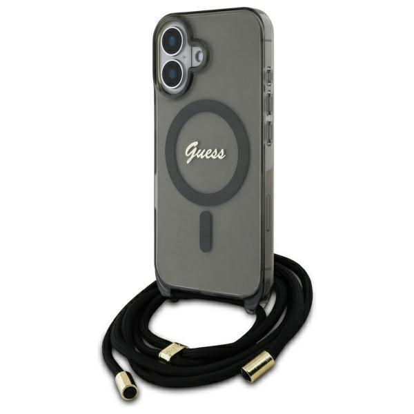 Husa Guess Crossbody Cord Script Magsafe iPhone 16 - Negru