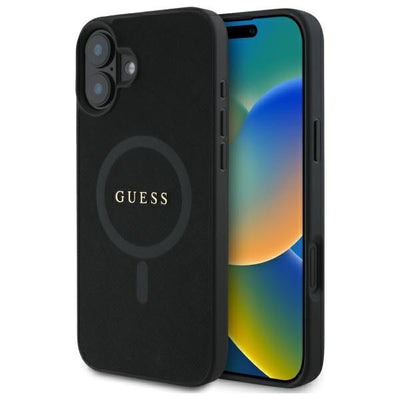 Husa Guess Saffiano Classic Logo Magsafe pentru iPhone 16 - Negru