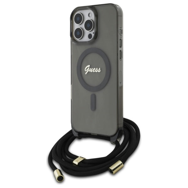 Husa Guess Crossbody Cord Script Magsafe pentru iPhone 16 Pro Max - Negru