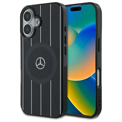 Husa Mercedes MB Double Layer Crossed Lines Magsafe pentru iPhone 16 - Negru