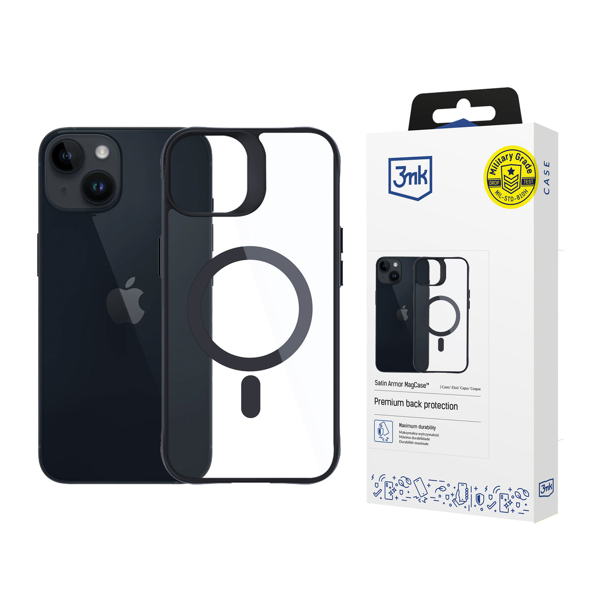 Husa 3mk Satin Armor Magcase cu Magsafe pentru iPhone 13 / 14 - Transparent cu Negru Frame