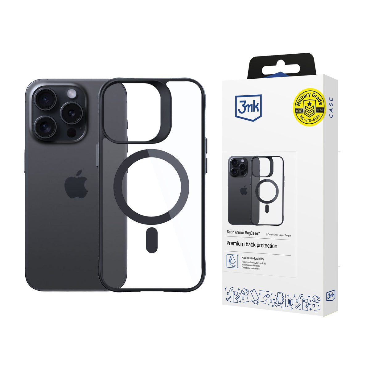 Husa 3mk Satin Armor Magcase cu Magsafe pentru iPhone 14 Pro Max - Transparent cu Negru Frame