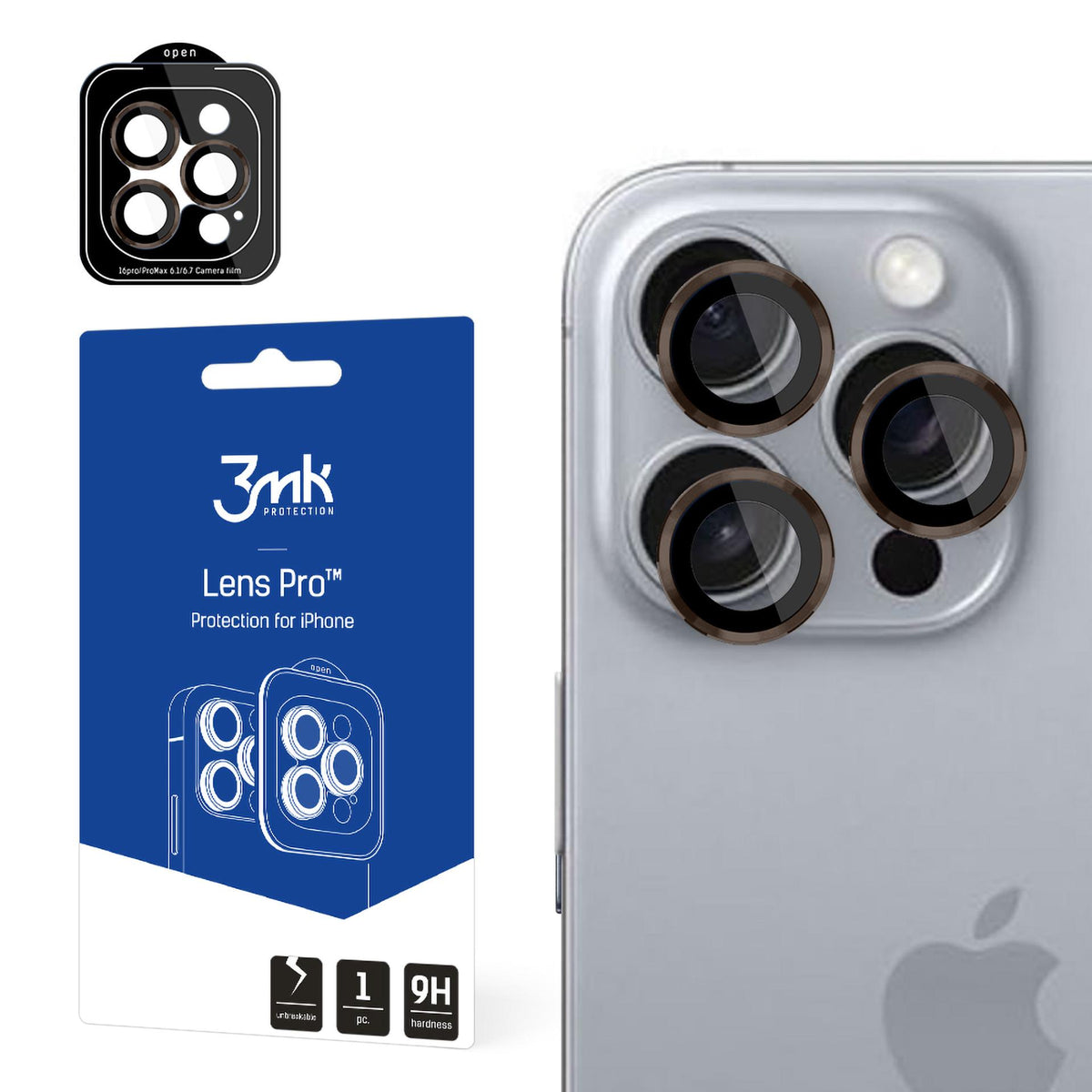 Folie 3mk lentila Protection Pro Camera Husa cu Maro Frame pentru iPhone 16 Pro /16 Pro Max