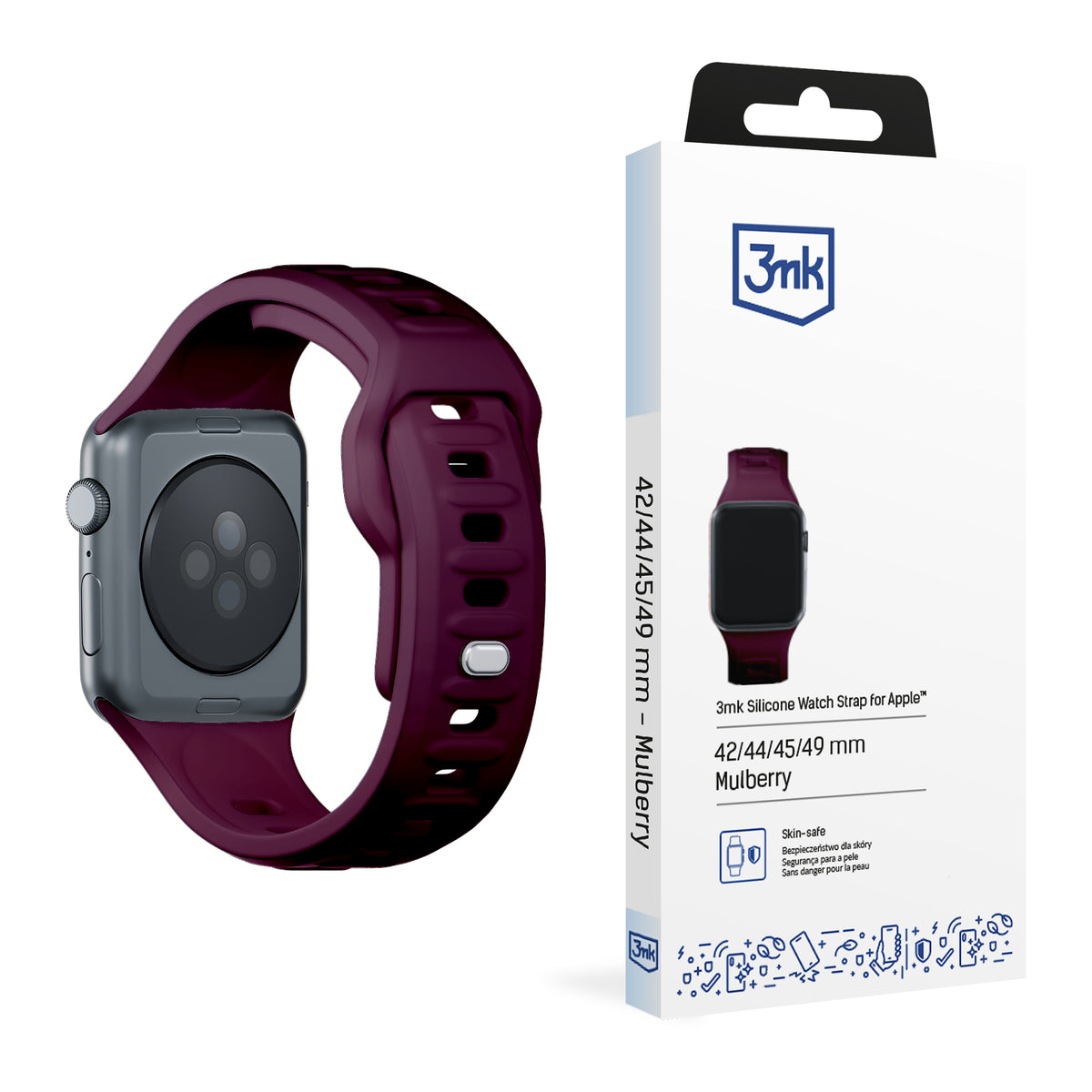 Curea 3mk Silicone pentru Apple Watch 42 / 44 / 45 / 49 Mm - Burgundy