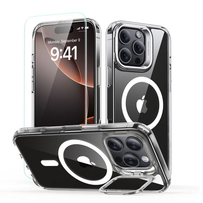 Folie ESR Classic Hybrid Kickstand Halolock Magsafe Husa Set cu Stand + sticla pentru iPhone 16 Pro - Transparent