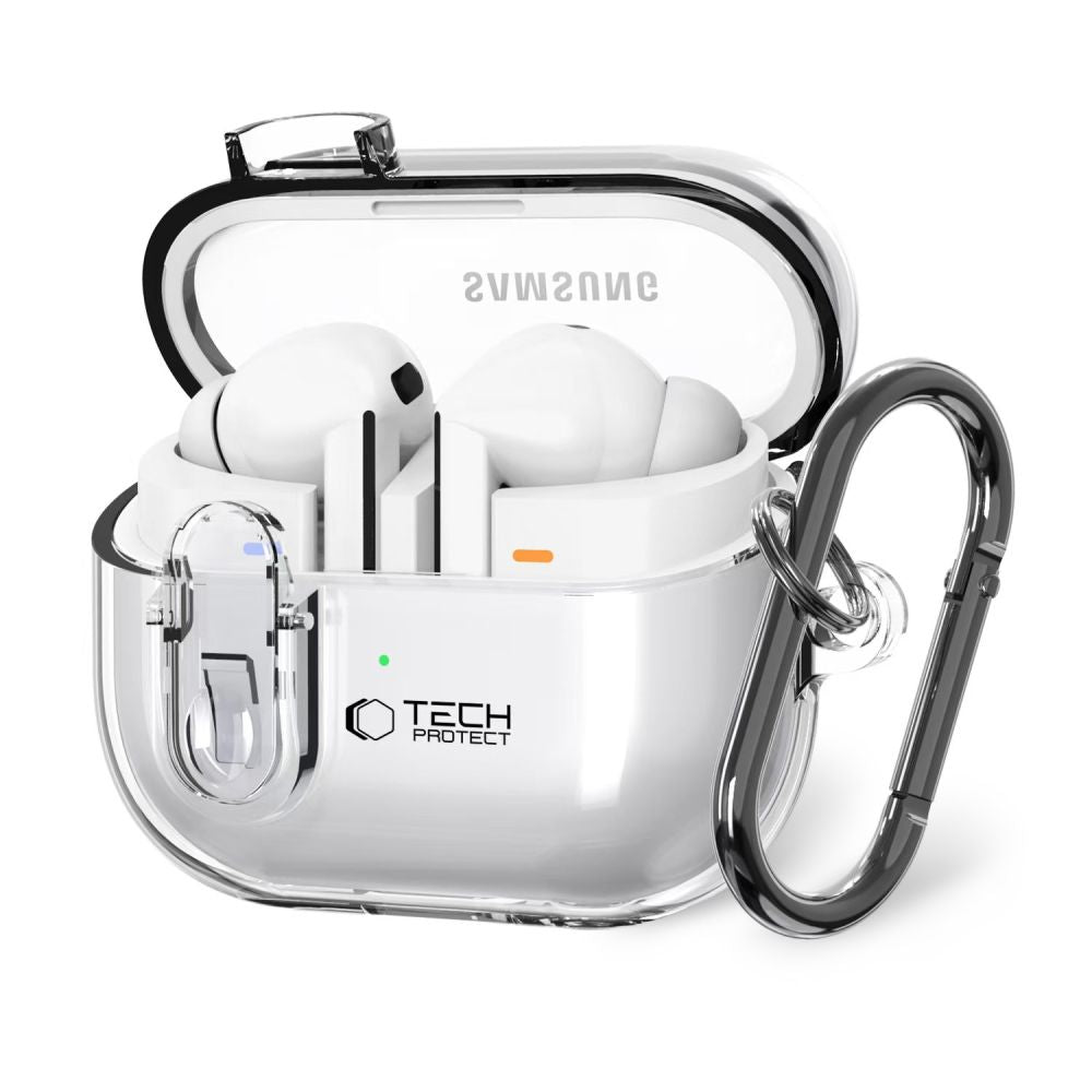 Husa Tech-protect Flexair cu Carabiner pentru Samsung Galaxy Buds 3 / 3 Pro - Transparent