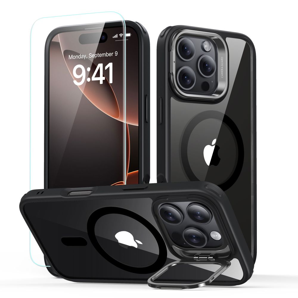 Folie ESR Classic Hybrid Kickstand Halolock Magsafe Husa Set + sticla pentru iPhone 16 Pro - Transparent