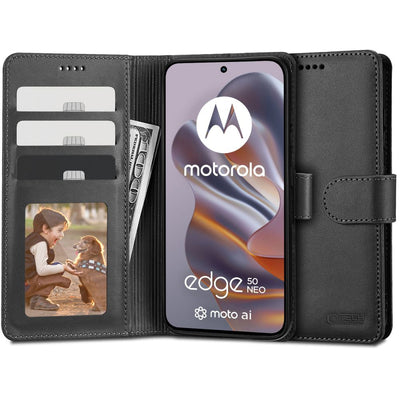 Husa Tech-protect Wallet pentru Motorola Edge 50 NEO - Negru