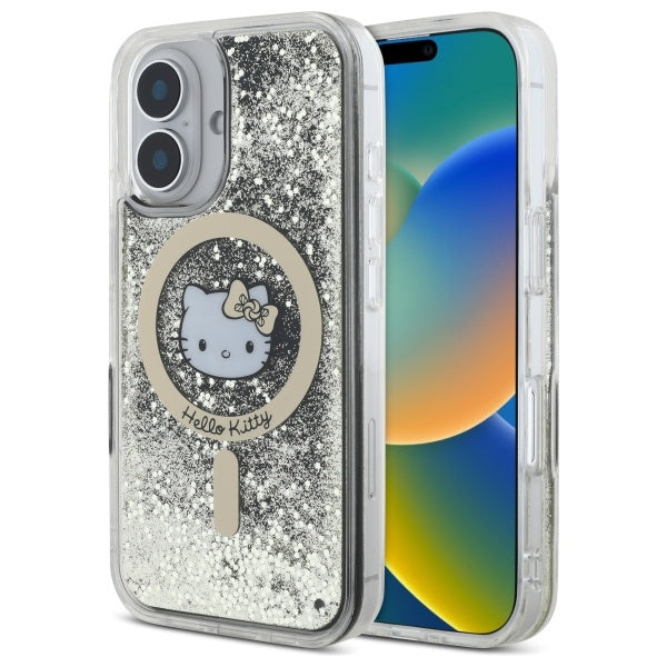 Husa Hello Kitty Liquid Glitter Fever Magsafe iPhone 16 - Auriu