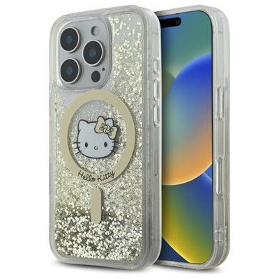 Husa Hello Kitty Liquid Glitter Fever Magsafe pentru iPhone 16 Pro Max - Auriu