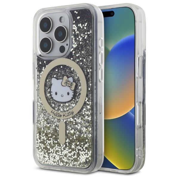 Husa Hello Kitty Liquid Glitter Fever Magsafe pentru iPhone 16 Pro Max - Auriu