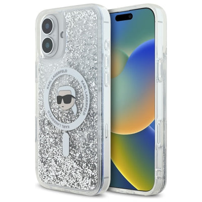 Husa Karl Lagerfeld Liquid Glitter Karl Head Magsafe iPhone 16 - Transparent
