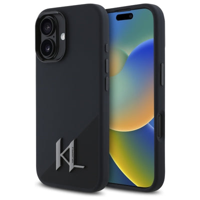 Husa Karl Lagerfeld Silicone Shadow Metal Initial Magsafe iPhone 16 - Negru