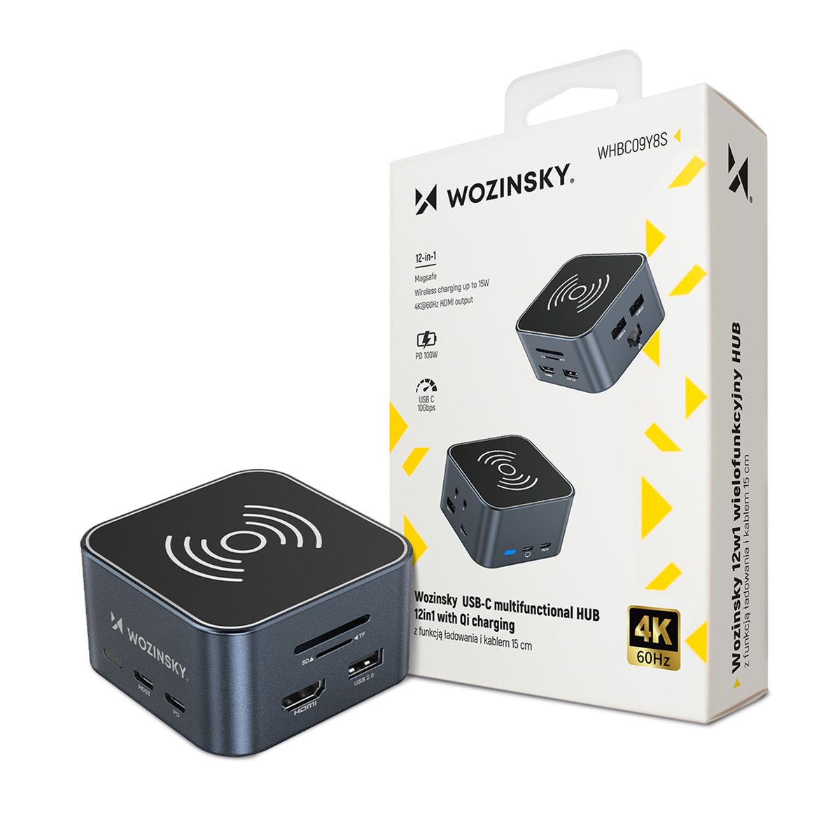 Cablu Hub Usb-c 12 In 1 Wozinsky Whbc09y8s Multifunctional, cu Wireless Charging Function, Aluminum, cu 15 Cm - Gri