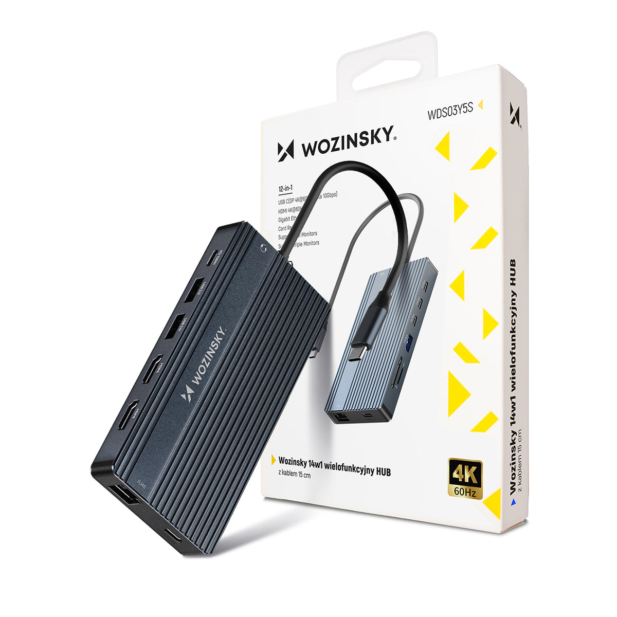 Cablu Usb-c Hub 14 In 1 Wozinsky Wds03y5s Multifunctional, Aluminum, pentru 3 Monitors, cu 15 Cm - Gri
