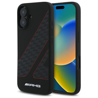 Husa AMG Checkered Flag Pattern Magsafe iPhone 16 - Negru