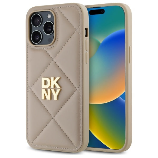 Husa Dkny Quilted Stack Logo iPhone 14 Pro - Bej