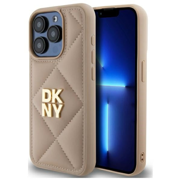 Husa Dkny Quilted Stack Logo iPhone 15 Pro - Bej