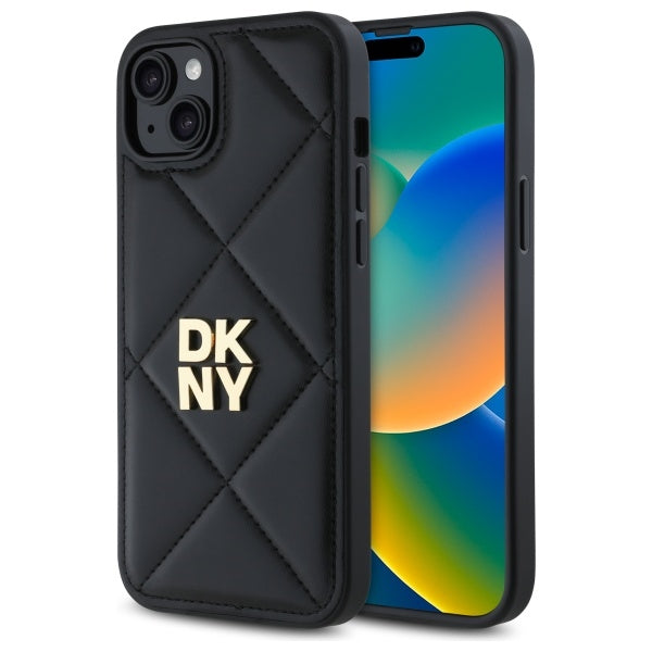 Husa Dkny Quilted Stack Logo iPhone 15 Plus - Negru
