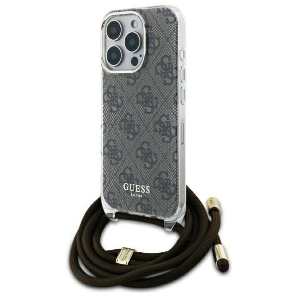 Husa Guess Crossbody Cord 4G Print pentru iPhone 16 Pro - Maro
