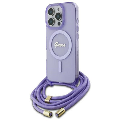 Husa Guess Crossbody Cord Script Magsafe pentru iPhone 16 Pro - Mov