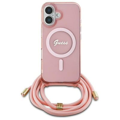 Husa Guess Crossbody Cord Script Magsafe iPhone 16 - Roz