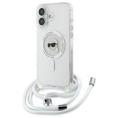 Husa Karl Lagerfeld Crossbody IML Karl Head Magsafe pentru iPhone 16 - Transparent