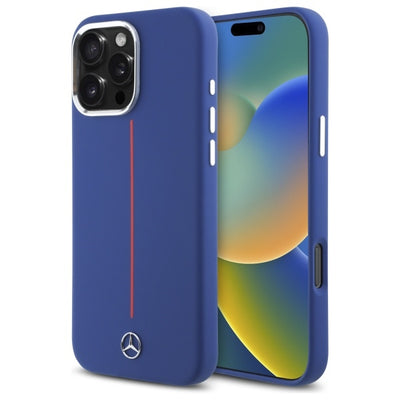 Husa Mercedes Silicone Rosu Stripe Magsafe pentru iPhone 16 Pro Max - Bleumarin