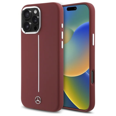 Husa Mercedes Silicone Alb Stripe Magsafe pentru iPhone 16 Pro Max - Rosu