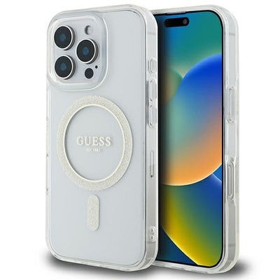 Husa Guess IML Glitter Circle Magsafe pentru iPhone 16 Pro Max - Transparent