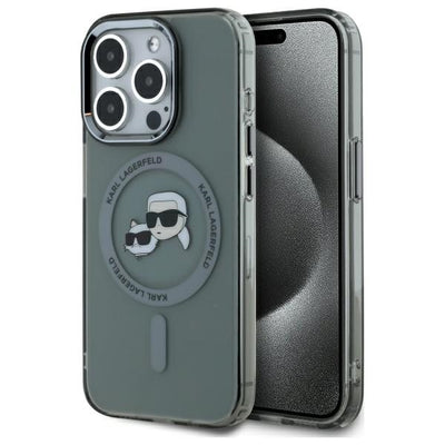 Husa Karl Lagerfeld iPhone 15 Pro 6.1" Negru/Negru Hardcase IML Metal Karl&Choupette Head Magsafe