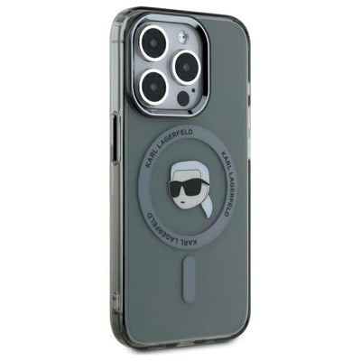 Husa Karl Lagerfeld iPhone 15 Pro 6.1" Negru/Negru Hardcase IML Metal Karl Head Magsafe