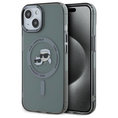 Husa Karl Lagerfeld iPhone 15 6.1" Negru/Negru Hardcase IML Metal Karl&Choupette Head Magsafe
