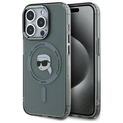 Husa Karl Lagerfeld iPhone 15 Pro Max 6.7" Negru/Negru Hardcase IML Metal Karl Head Magsafe