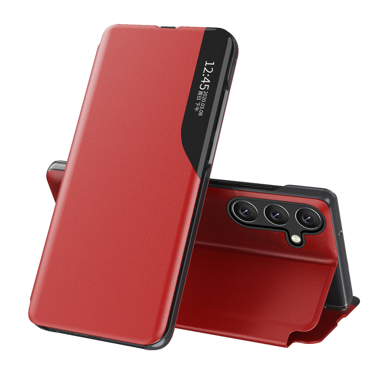 Husa Eco Leather View pentru Samsung Galaxy S25 cu Flip Stand - Rosu