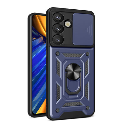 Husa Hybrid Armor Camshield cu Camera Cover And Metal Ring pentru Samsung Galaxy S25 - Albastru