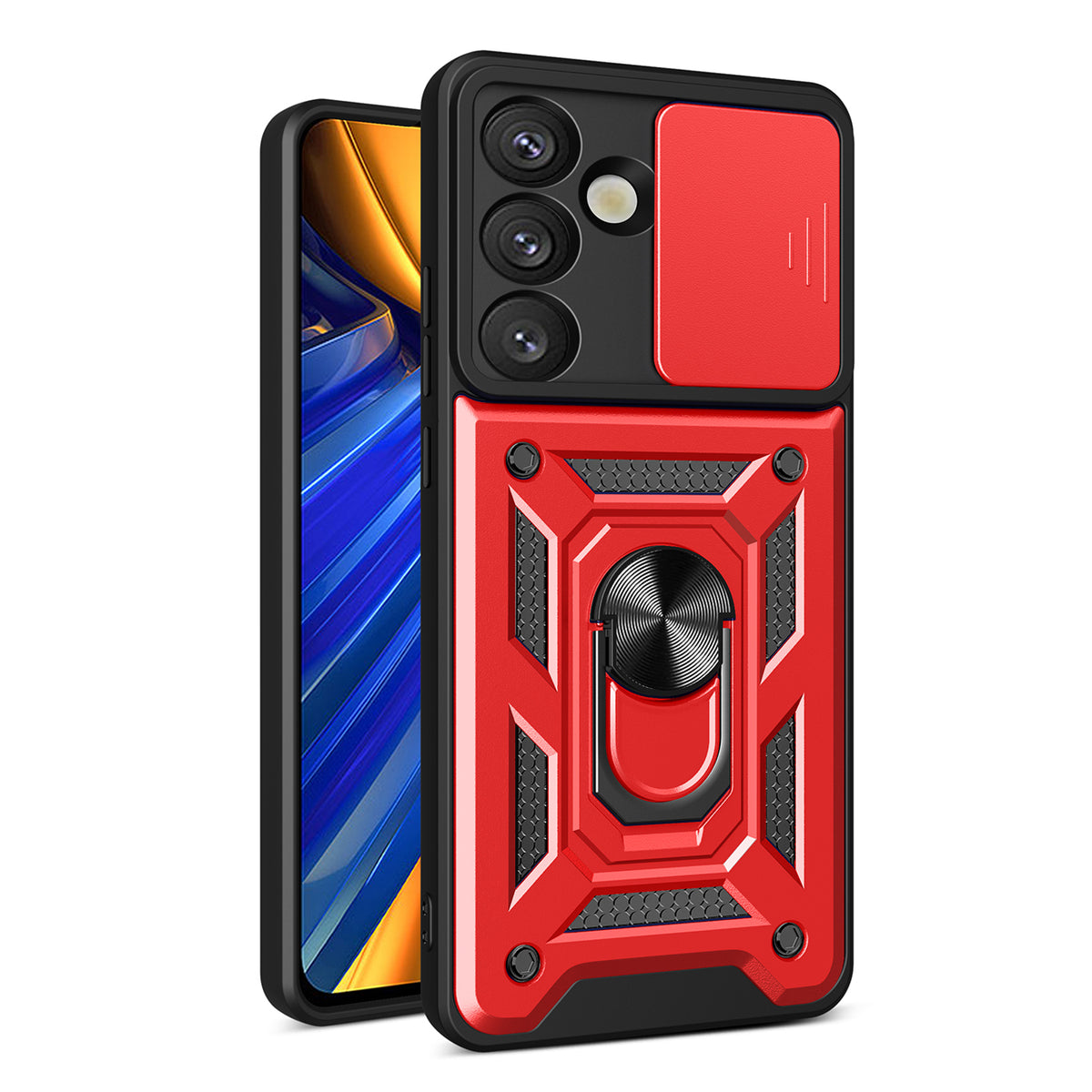 Husa Hybrid Armor Camshield cu Camera Cover And Metal Ring pentru Samsung Galaxy S25 - Rosu