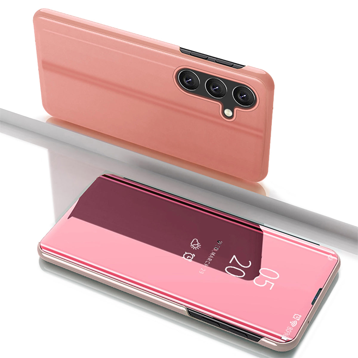 Husa Transparent View pentru Samsung Galaxy S25+ Cover cu Flip - Roz