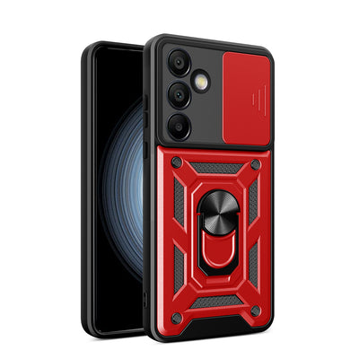 Husa Hybrid Armor Camshield cu Camera Cover And Metal Ring pentru Samsung Galaxy S25+ - Rosu