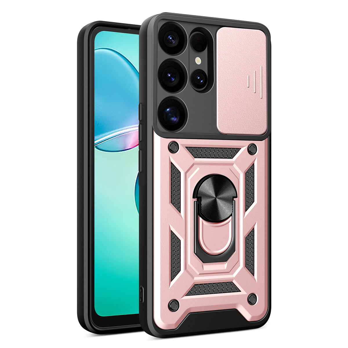Husa Hybrid Armor Camshield cu Camera Cover And Metal Ring pentru Samsung Galaxy S25 Ultra - Roz