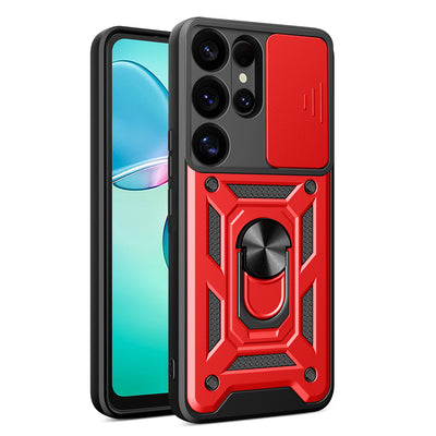 Husa Hybrid Armor Camshield cu Camera Cover And Metal Ring pentru Samsung Galaxy S25 Ultra - Rosu