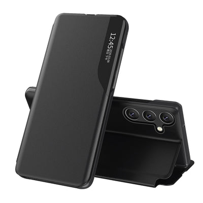 Husa Eco Leather View pentru Samsung Galaxy S24 FE cu Flip And Stand - Negru