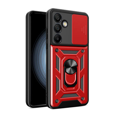 Husa Hybrid Armor Camshield cu Camera Cover And Metal Ring pentru Samsung Galaxy S24 FE - Rosu